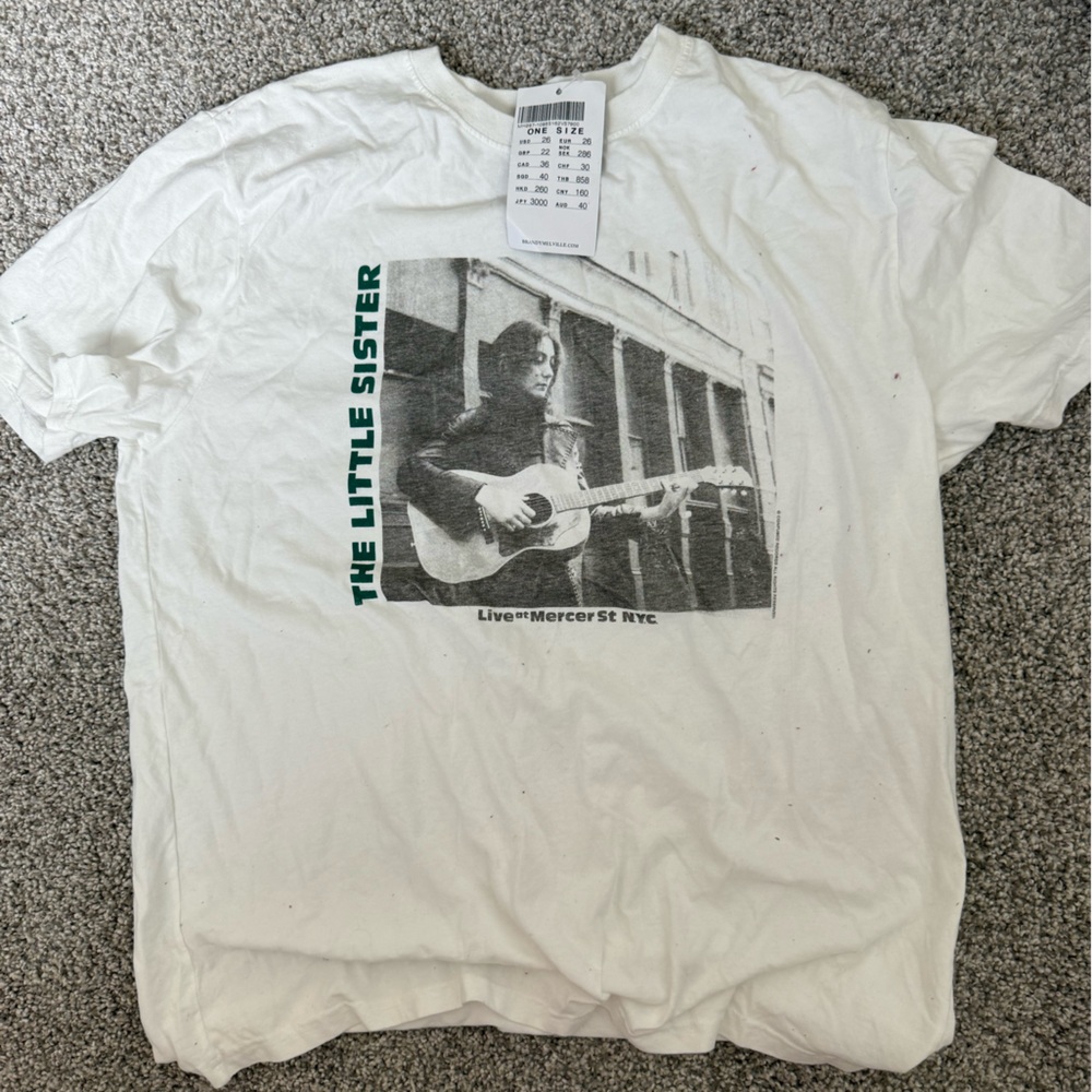 Brandy Melville White Graphic Tee with Green Text